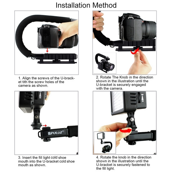 PULUZ U/C Shape Handheld DV Bracket Stabilizer + LED light + Shotgun Mic