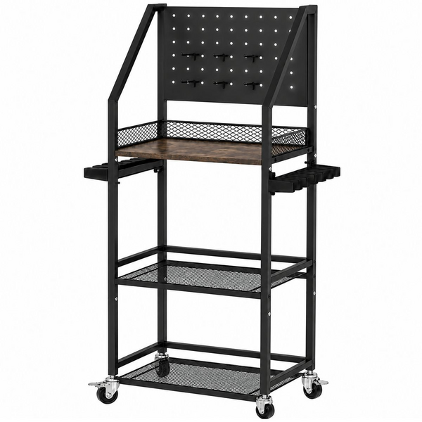 Fishing Rod Storage Cart - 12 Rod Slots 3 Tier - 6 Hooks and Wheels