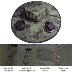 Solar Fan Boonie Hat - Dual-Fan Cooling, Solar + USB Power - Camo - Image 2