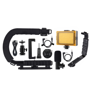 PULUZ U/C Shape Handheld DV Bracket Stabilizer + LED light + Shotgun Mic - Image 1