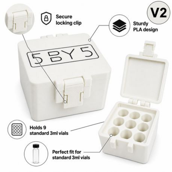 5BY5 V2 Peptide Travel Container for 3ml Vials - 9 Slot