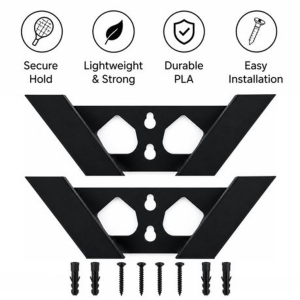 2pc Padel Racket Wall Bracket - Black - Image 3