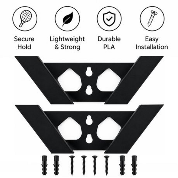 2pc Padel Racket Wall Bracket - Black