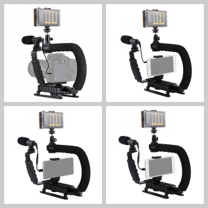 PULUZ U/C Shape Handheld DV Bracket Stabilizer + LED light + Shotgun Mic - Image 8