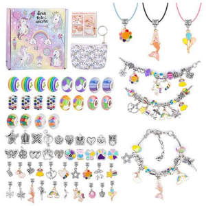 67pc Charm Bracelet Making Kit with Unicorn Bag in Gift Box - Image 1