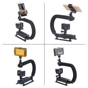 PULUZ U/C Shape Handheld DV Bracket Stabilizer + LED light + Shotgun Mic - Image 10