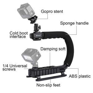 PULUZ U/C Shape Handheld DV Bracket Stabilizer + LED light + Shotgun Mic - Image 5