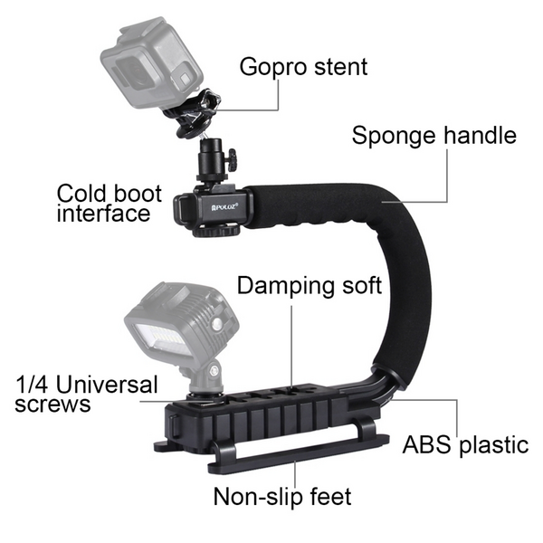 PULUZ U/C Shape Handheld DV Bracket Stabilizer + LED light + Shotgun Mic