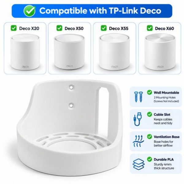 White Wall Mount Holder Compatible With TP-Link Deco X20 X50 X55 X60