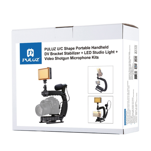 PULUZ U/C Shape Handheld DV Bracket Stabilizer + LED light + Shotgun Mic