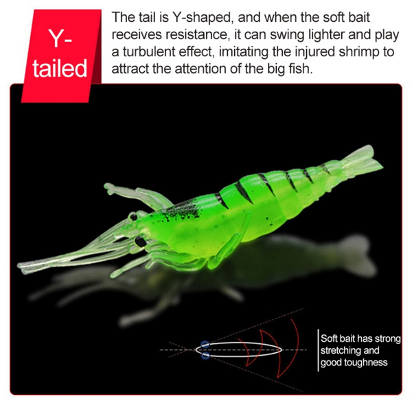 10 Piece Shrimp Lures with Hook Green - 4cm