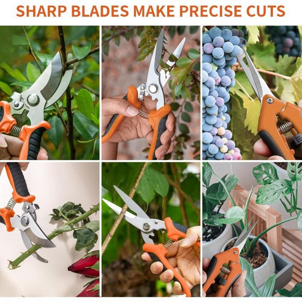 3 Pack Garden Pruning Shears, Stainless Steel Shears, Orange and Black