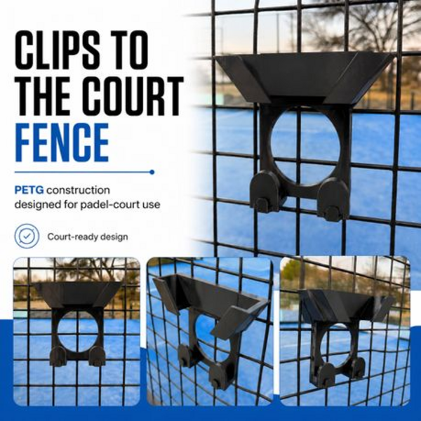 Padel Racket & Phone Holder With 2 Hooks - Court Fence Clip