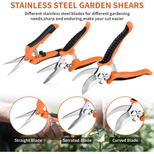 3 Pack Garden Pruning Shears, Stainless Steel Shears, Orange and Black - Image 2