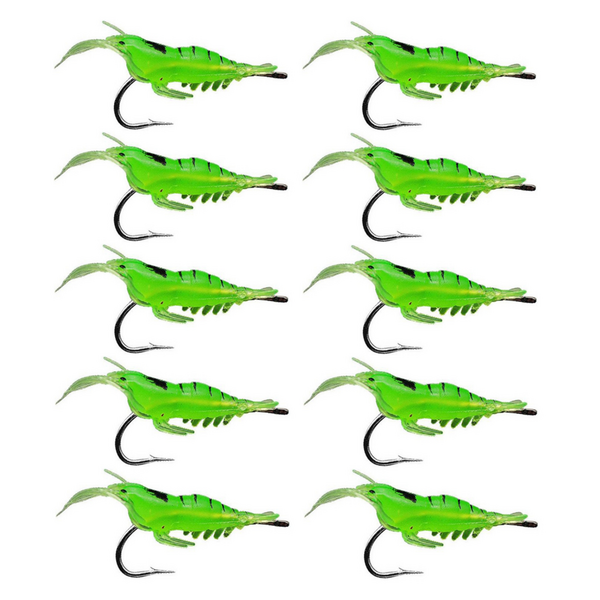 10 Piece Shrimp Lures with Hook Green - 4cm