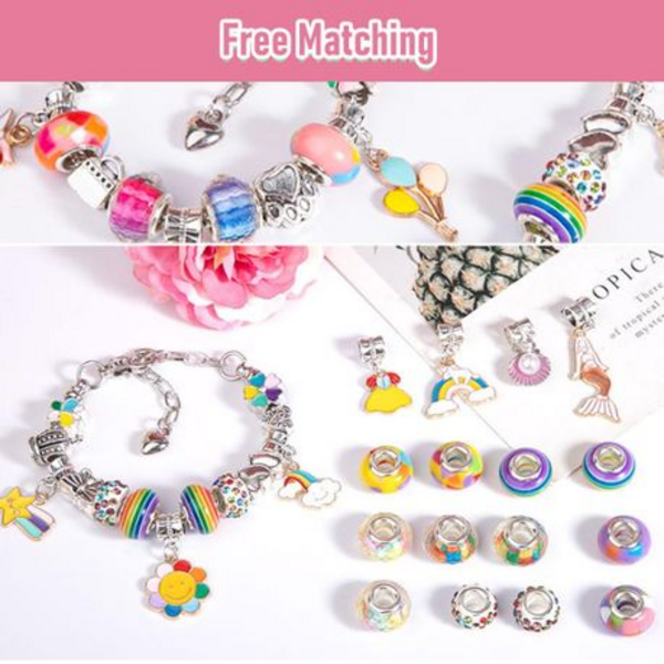 67pc Charm Bracelet Making Kit with Unicorn Bag in Gift Box
