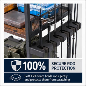 Fishing Rod Storage Cart - 12 Rod Slots 3 Tier - 6 Hooks and Wheels - Image 4
