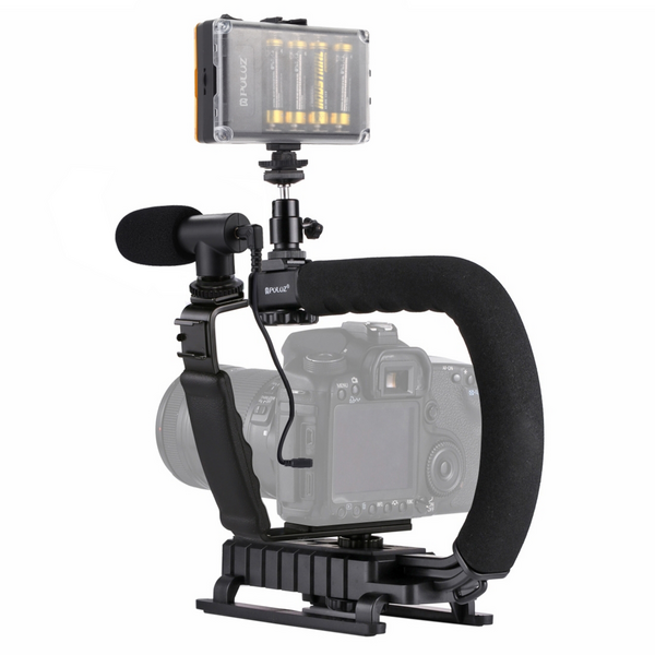 PULUZ U/C Shape Handheld DV Bracket Stabilizer + LED light + Shotgun Mic