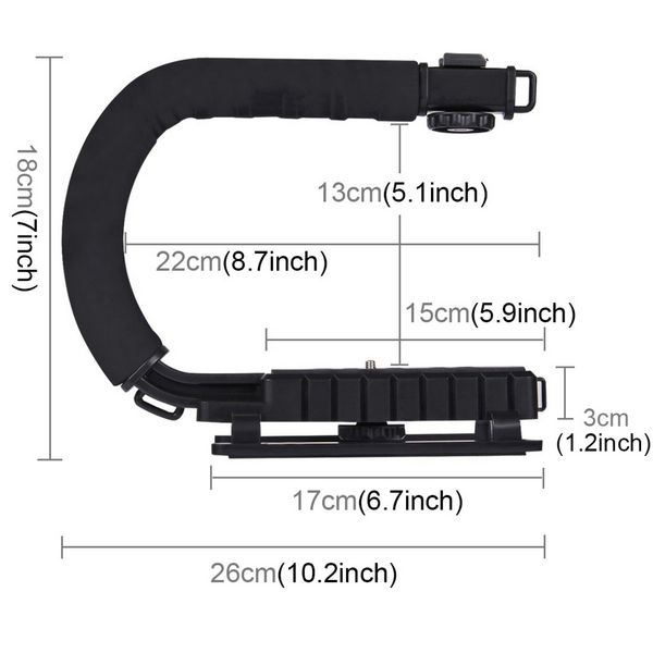 PULUZ U/C Shape Handheld DV Bracket Stabilizer + LED light + Shotgun Mic