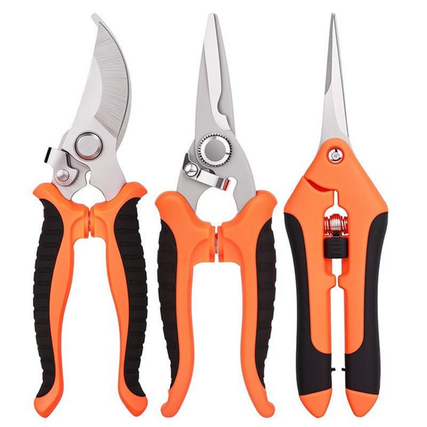3 Pack Garden Pruning Shears, Stainless Steel Shears, Orange and Black