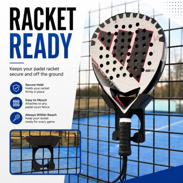 Padel Racket & Phone Holder With 2 Hooks - Court Fence Clip