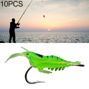 10 Piece Shrimp Lures with Hook Green - 4cm - Image 2