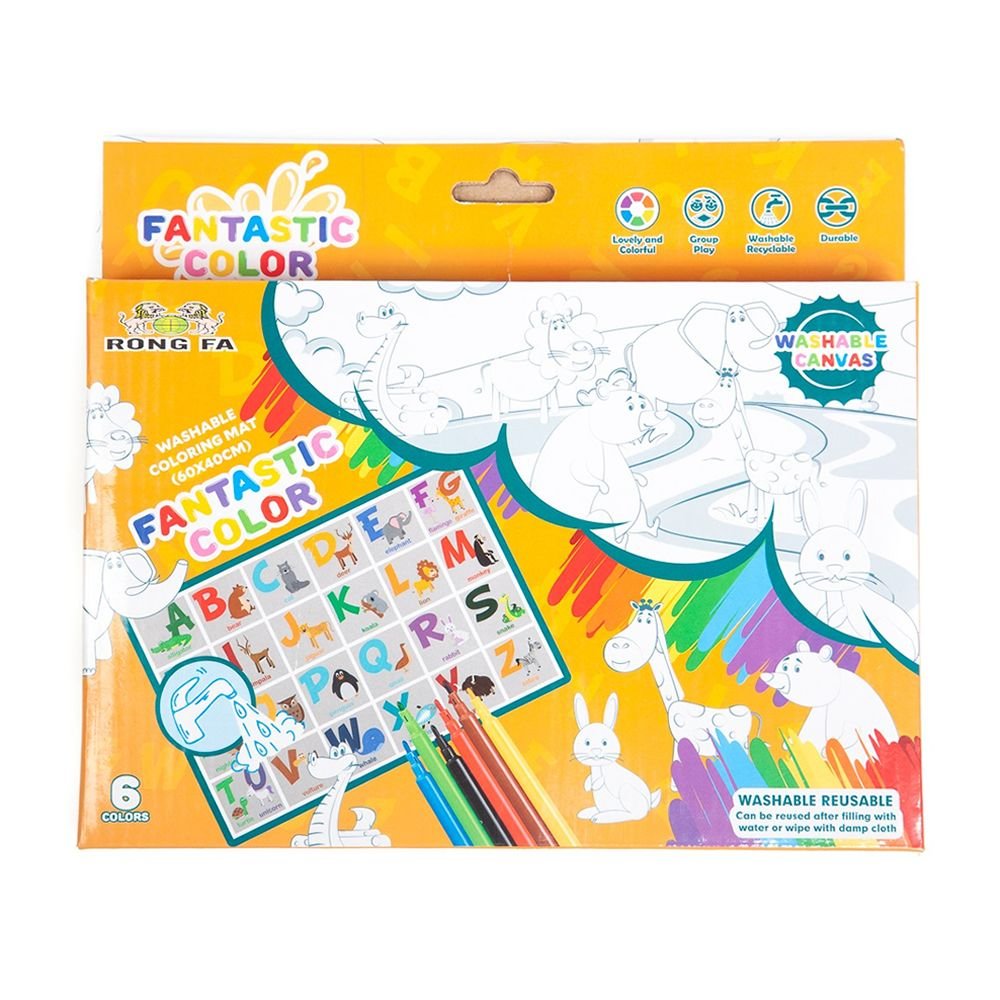 Washable Canvas Colouring Set with 6 Markers(60cmx40cm) - Alphabet Animals