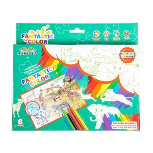 Washable Canvas Colouring Set with 6 Markers(60cmx40cm) - Wild Animals - Image 1