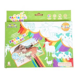 Washable Canvas Colouring Set with 6 Markers(60cmx40cm) - Farm Animals - Image 1