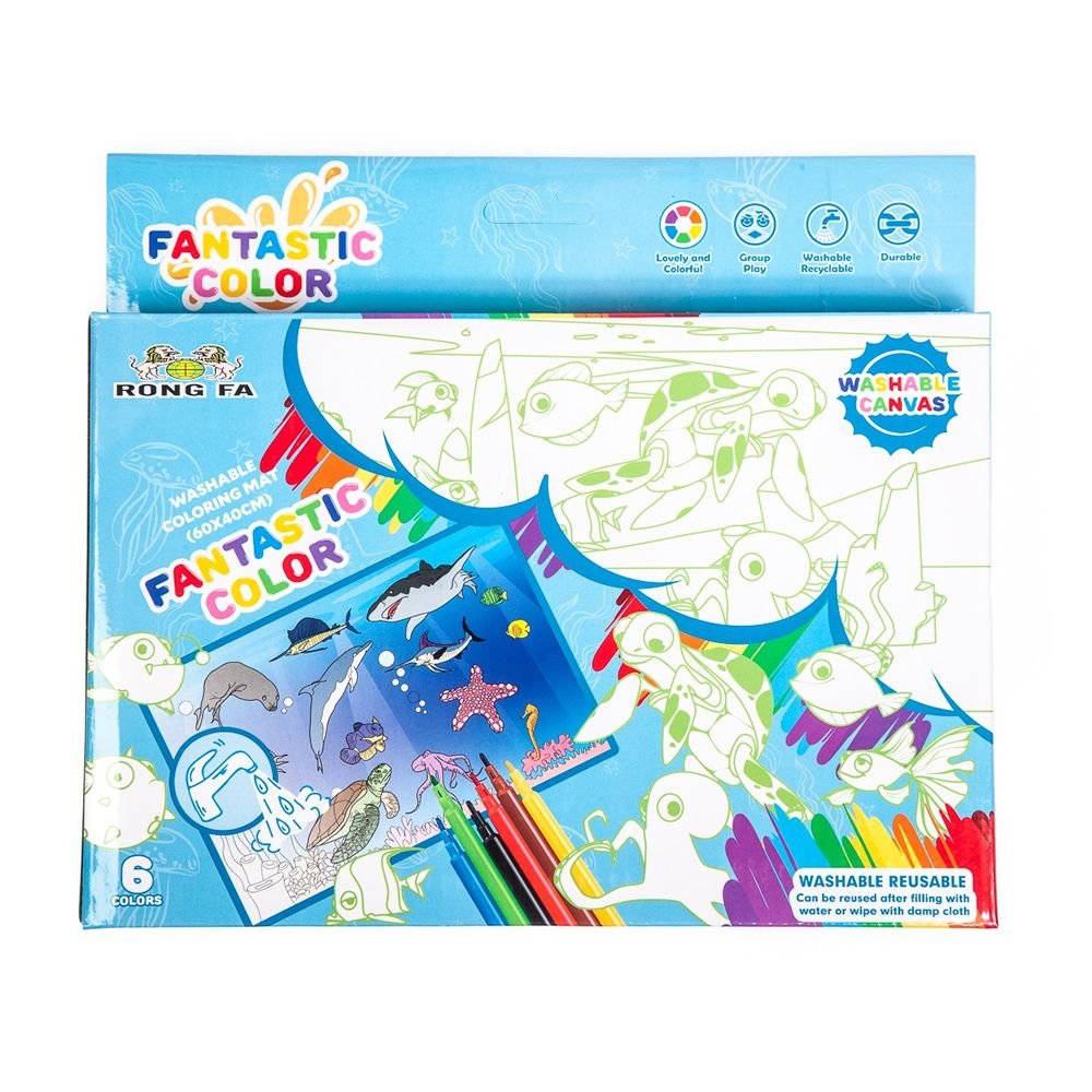 Washable Canvas Colouring Set with 6 Markers(60cmx40cm) - Ocean Adventure
