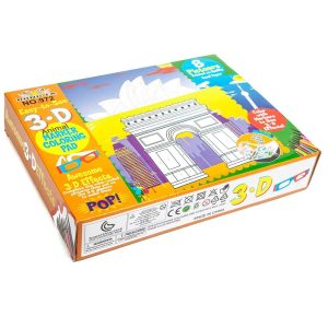 3D Colouring Set with 12 Markers, 3D Glasses & Spray Bottle (Landmarks) - Image 1