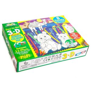 3D Colouring Set with 12 Markers, 3D Glasses & Spray Bottle (Animals) - Image 1