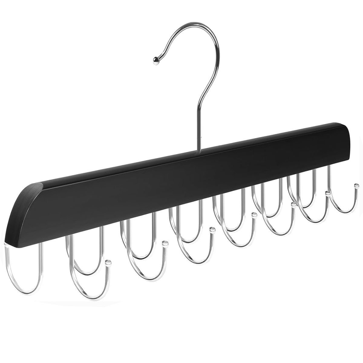 Wooden Belt Hanger Organiser - 14 Hooks Holds Up To 42 Belts - Black - Image 1