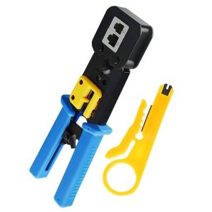 RJ45 Crimping Tool For Pass-Through Connectors With Extra Wire Stripper - Image 1