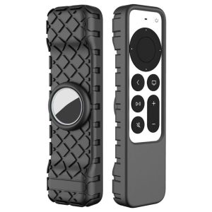 Rugged Silicone Cover with Airtag Holder for Apple TV 4K Remote (Black) - Image 1