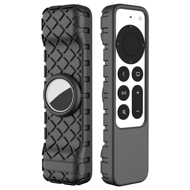 Rugged Silicone Cover with Airtag Holder for Apple TV 4K Remote (Black)