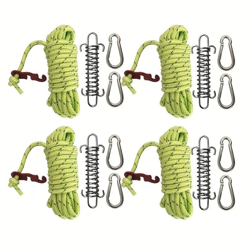 4-Pack Reflective Tie-Down Rope Kit with Shock Springs & Carabiners