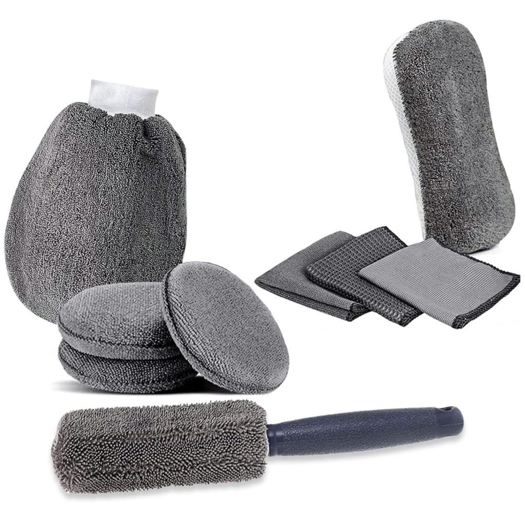 9-Piece Microfiber Car Cleaning Kit - Wash Mitt, Sponge, Brush & Cloths