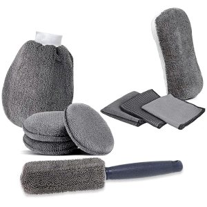 9-Piece Microfiber Car Cleaning Kit - Wash Mitt, Sponge, Brush & Cloths - Image 1