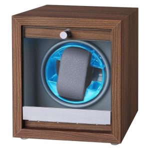 USB Powered Single Watch Winder with Glass Door-LED Backlit (Walnut Finish) - Image 1
