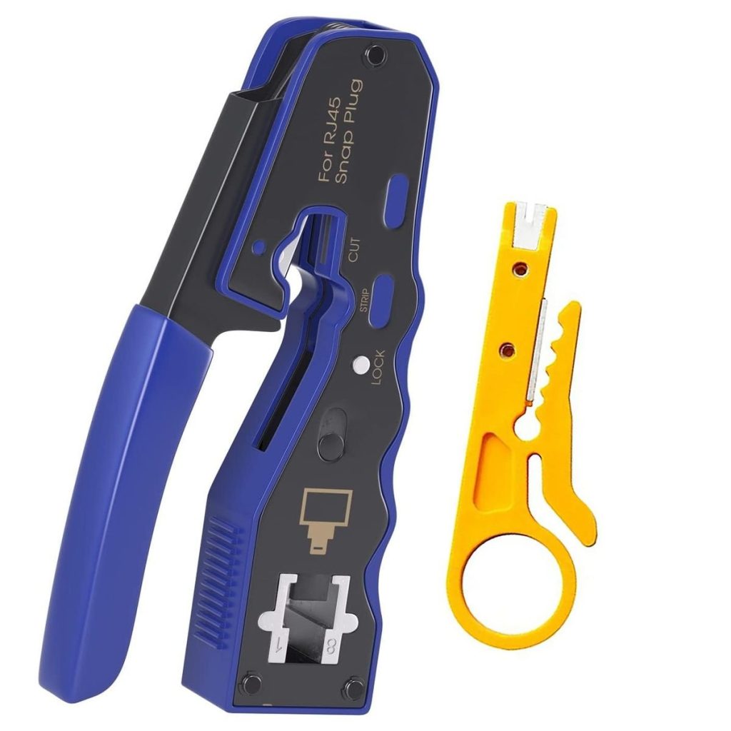 Rj45 EZ Pass Through Crimper Tool with Wire Stripper