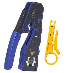 Rj45 EZ Pass Through Crimper Tool with Wire Stripper - Image 1