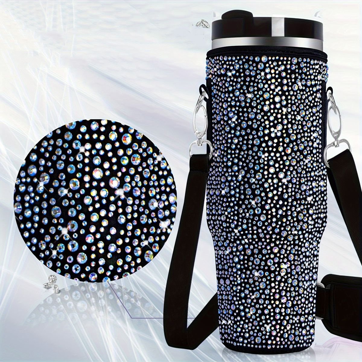 Neoprene & Rhinestone Cover with Shoulder Strap for 40oz Stanley Cup - Image 10