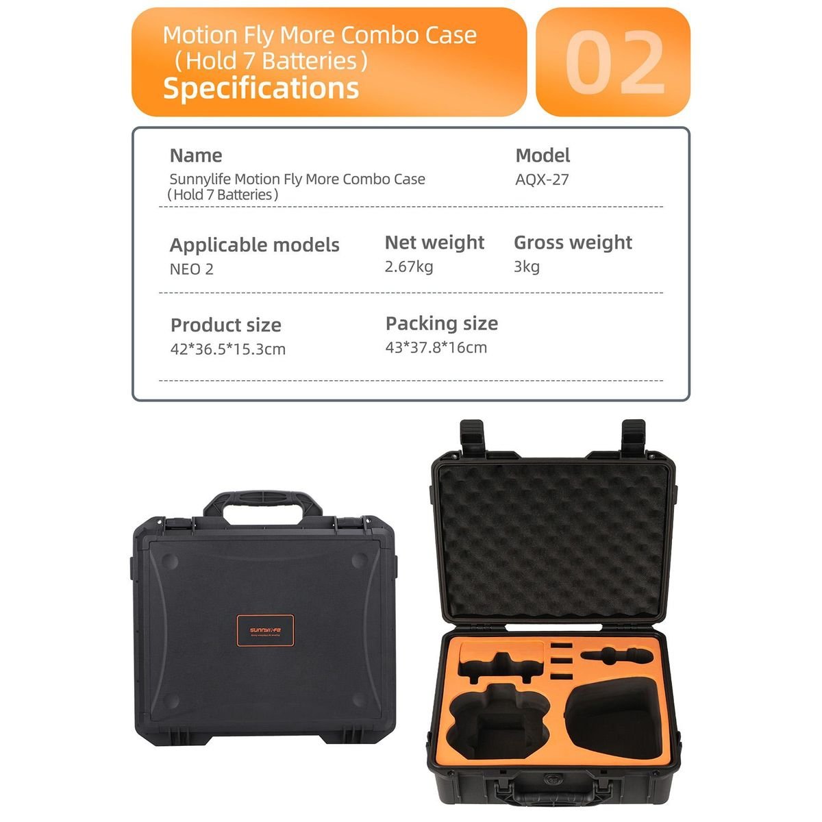 Sunnylife Waterproof ABS Hard Case for DJI NEO 2 Motion Fly More Combo - Image 11