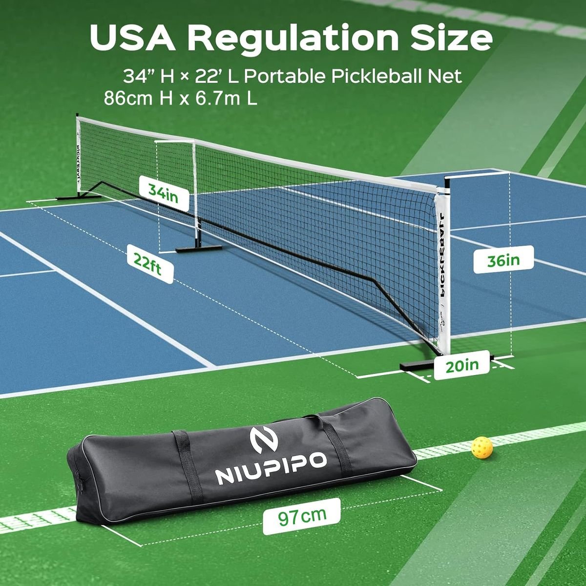 Niupipo - Portable Pickleball Net with Carry Bag - Image 2