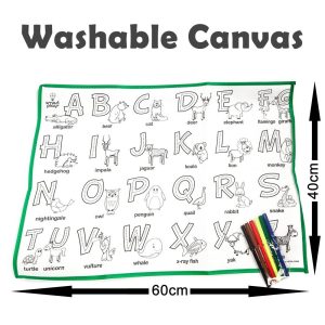 Washable Canvas Colouring Set with 6 Markers(60cmx40cm) - Alphabet Animals - Image 2
