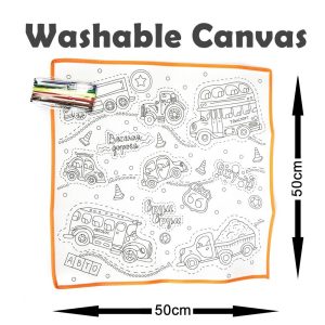 Washable Canvas Colouring Set with 6 Markers(50cmx50cm) - Transportation - Image 2