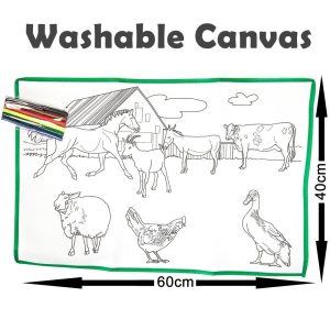 Washable Canvas Colouring Set with 6 Markers(60cmx40cm) - Farm Animals - Image 2