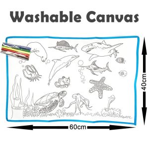Washable Canvas Colouring Set with 6 Markers(60cmx40cm) - Ocean Adventure - Image 2