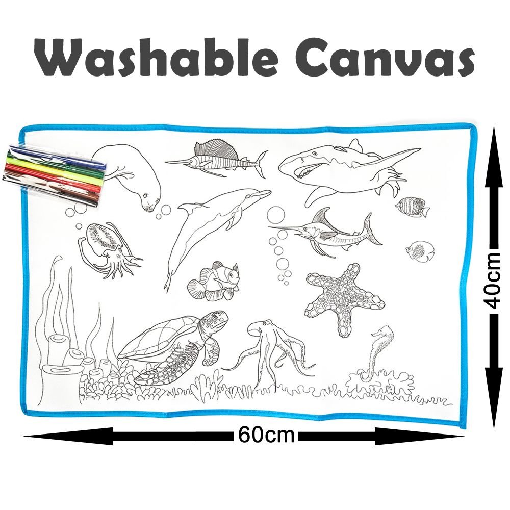 Washable Canvas Colouring Set with 6 Markers(60cmx40cm) - Ocean Adventure